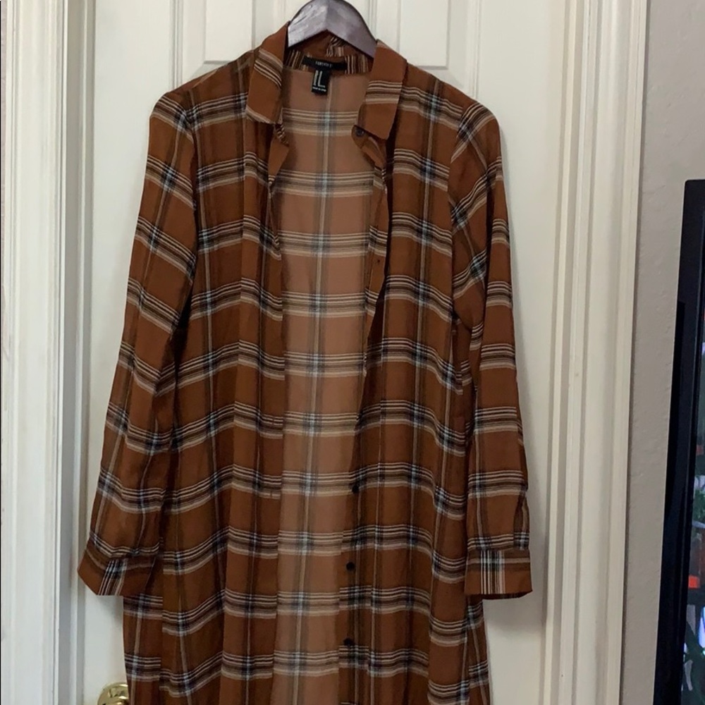 F21- plaid longline sheer dress